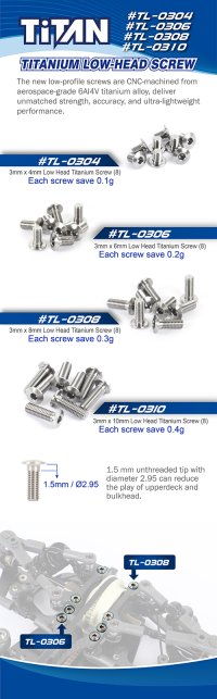 ［TL-0308］チタン製軽量ローヘッドビス３×8ｍｍ（8コ）