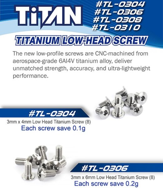 画像1: ［TL-0304］チタン製軽量ローヘッドビス３×4ｍｍ（8コ） (1)